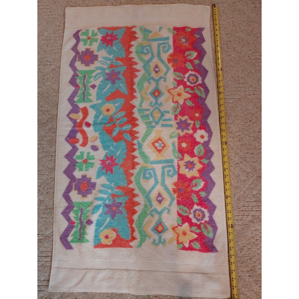 Dundee Vintage Floral Geometric Bath Towel 43" White Multi-Color Made in USA